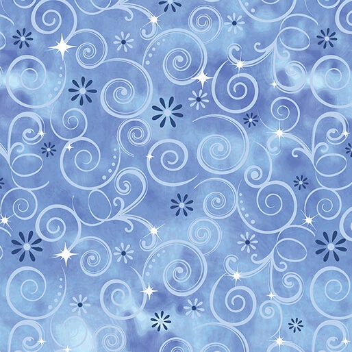 Fairytale Dreams Dazzling Swirls Dark Blue by Canvas Studio for Benartex - 14529-56