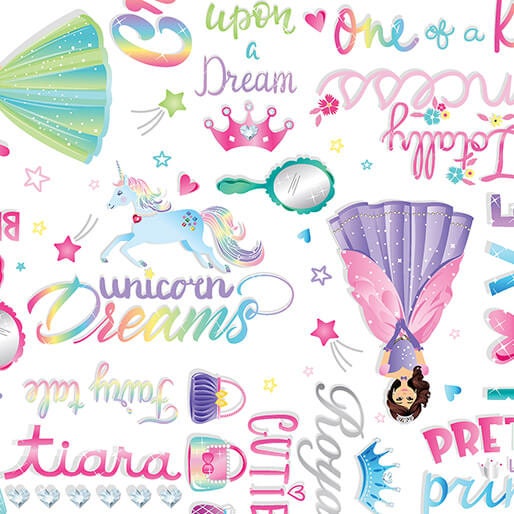 Fairytale Dreams Words White by Canvas Studio for Benartex - 14530-09