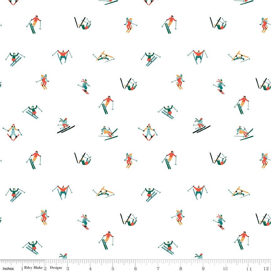 Ski Hill Skiers White by Corinne Wells for Riley Blake Designs - C14774-WHITE