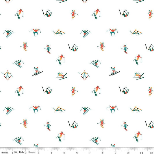 Ski Hill Skiers White by Corinne Wells for Riley Blake Designs - C14774-WHITE