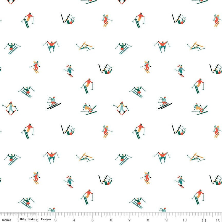 Ski Hill Skiers White by Corinne Wells for Riley Blake Designs - C14774-WHITE