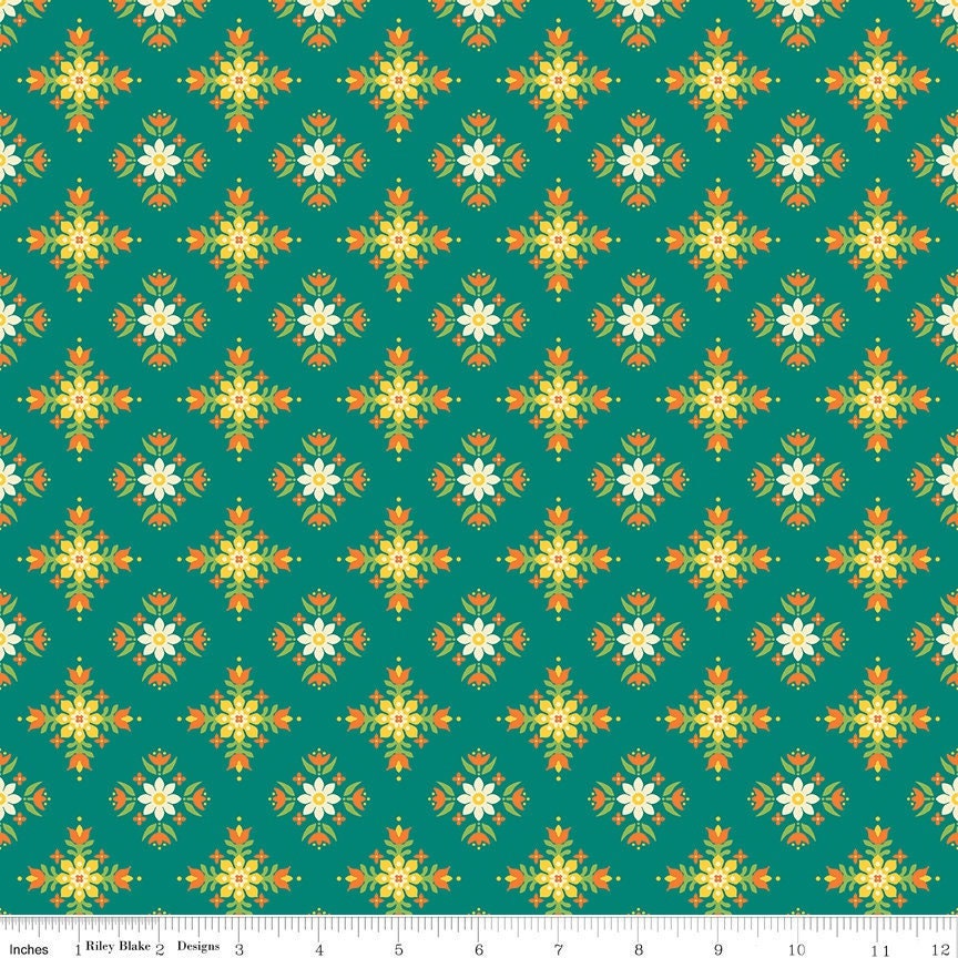 Autumn Afternoon Flower Clusters Teal by Heather Peterson for Riley Blake Designs - C14873-TEAL