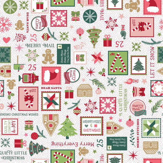 A Quilty Little Christmas Merry Mail White by Kim Christopherson of Kimberbell Designs for Maywood Studios - MAS10574-W