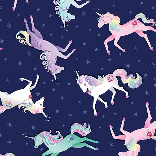 Fairytale Dreams Magical Unicorns Navy by Canvas Studio for Benartex - 14523-58