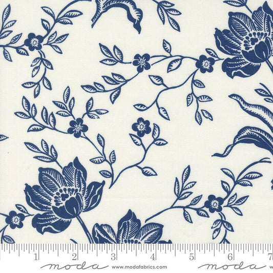 Denim Daisies Woodcut Bloom Ivory Midnight Jeans by Fig Tree Co for Moda Fabrics - 35380 28