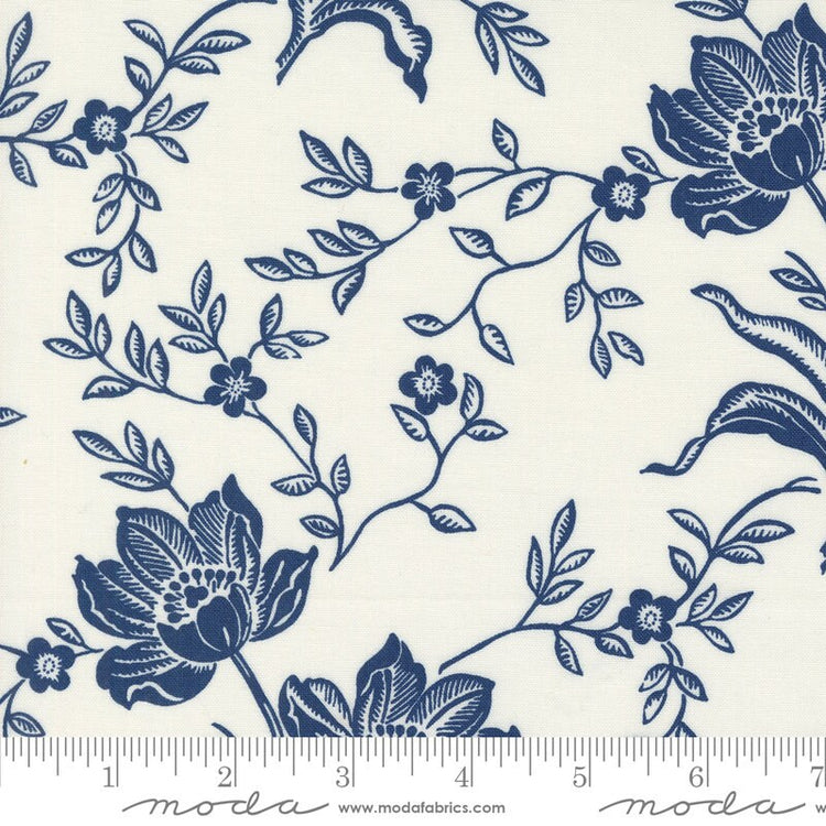 Denim Daisies Woodcut Bloom Ivory Midnight Jeans by Fig Tree Co for Moda Fabrics - 35380 28