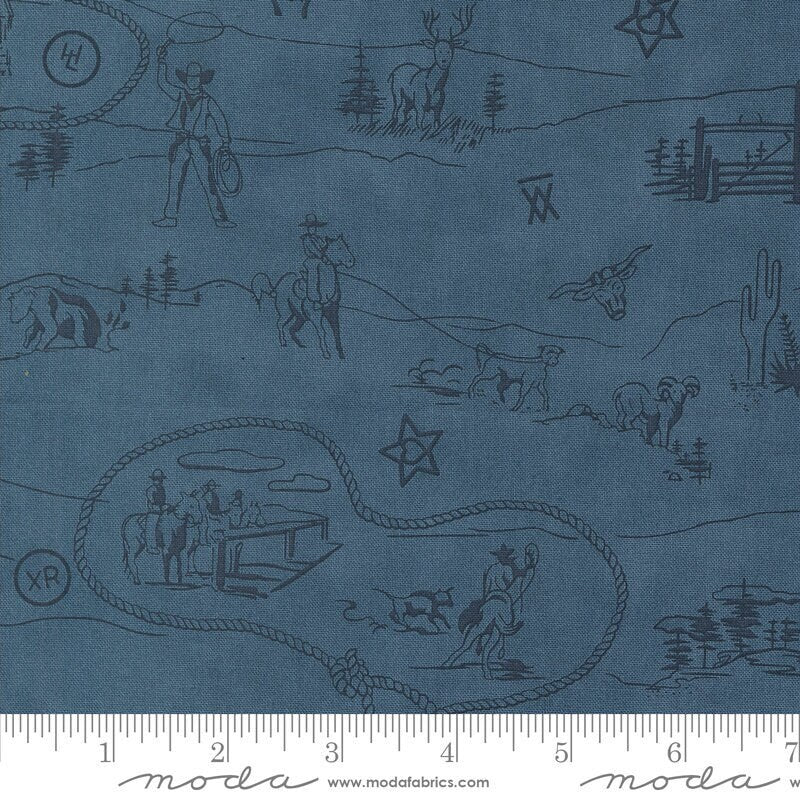 Saddle Ranch Westward Landscape and Nature Blue Jeans by Moda Fabrics - 33795 18