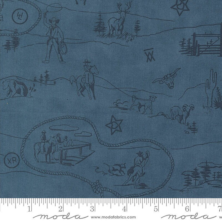 Saddle Ranch Westward Landscape and Nature Blue Jeans by Moda Fabrics - 33795 18