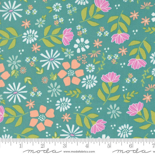 Laguna Sunrise Wild Rose Florals Teal by Sherri & Chelsi for Moda Fabrics - 37680 18