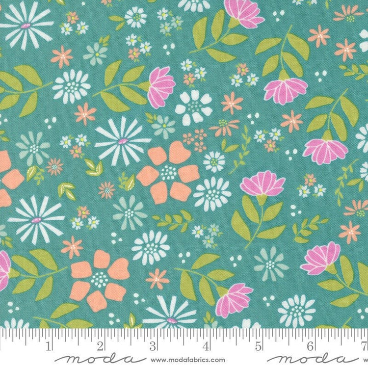 Laguna Sunrise Wild Rose Florals Teal by Sherri & Chelsi for Moda Fabrics - 37680 18