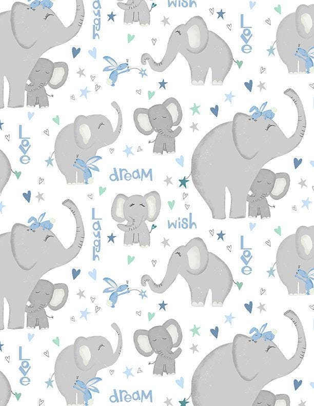 Safari Lullaby Elephant All Over White by Deane Beesley Designs for Wilmington Prints - 3060 36263 194