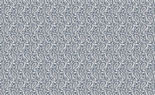 Classic Keepsakes In Blue Rose Paisley Floral White/Navy by Kanvas Studio for Benartex Fabrics - 14650-50