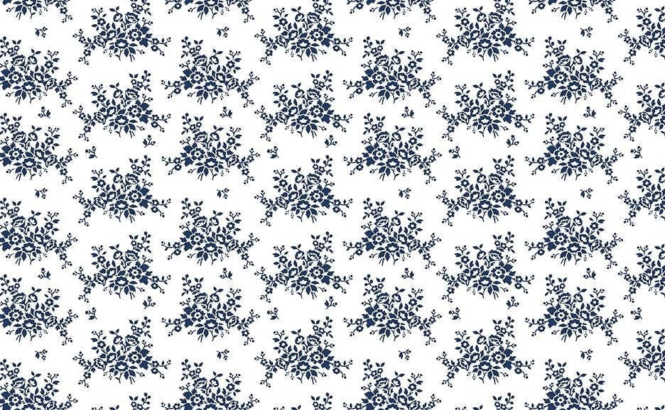 Classic Keepsakes In Blue Mini Floral Bouquet White/Navy by Kanvas Studio for Benartex Fabrics - 14651-50