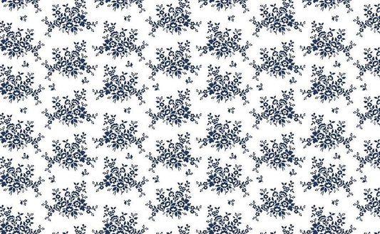 Classic Keepsakes In Blue Mini Floral Bouquet White/Navy by Kanvas Studio for Benartex Fabrics - 14651-50