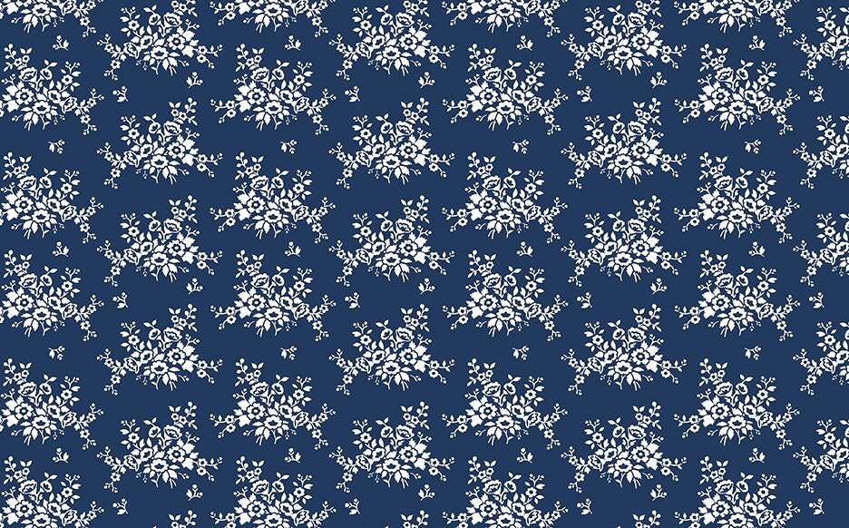 Classic Keepsakes In Blue Mini Floral Bouquet Navy Blue by Kanvas Studio for Benartex Fabrics - 14651-55