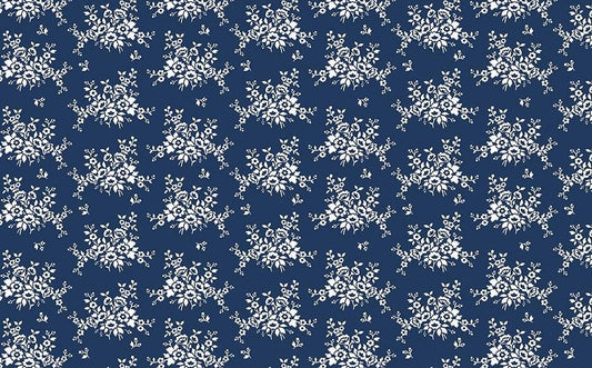 Classic Keepsakes In Blue Mini Floral Bouquet Navy Blue by Kanvas Studio for Benartex Fabrics - 14651-55