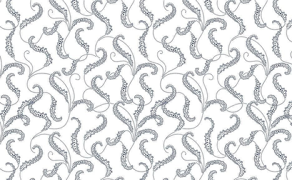 Classic Keepsakes In Blue Filigree Scroll White/Navy by Kanvas Studio for Benartex Fabrics - 14653-50