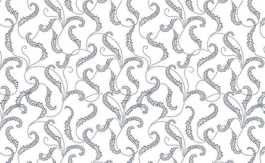 Classic Keepsakes In Blue Filigree Scroll White/Navy by Kanvas Studio for Benartex Fabrics - 14653-50