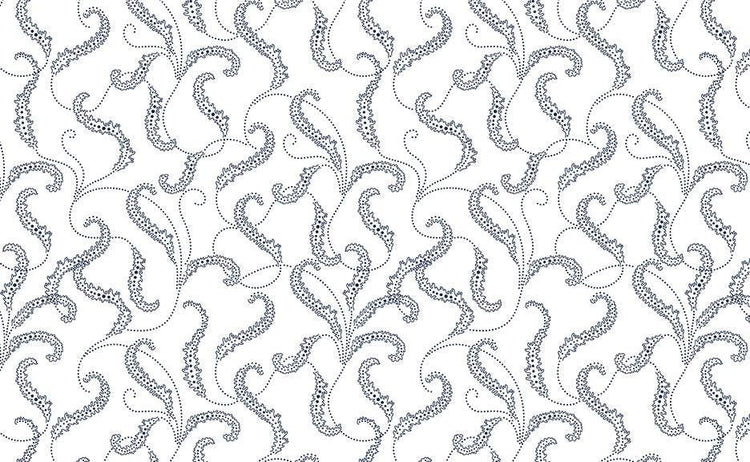 Classic Keepsakes In Blue Filigree Scroll White/Navy by Kanvas Studio for Benartex Fabrics - 14653-50