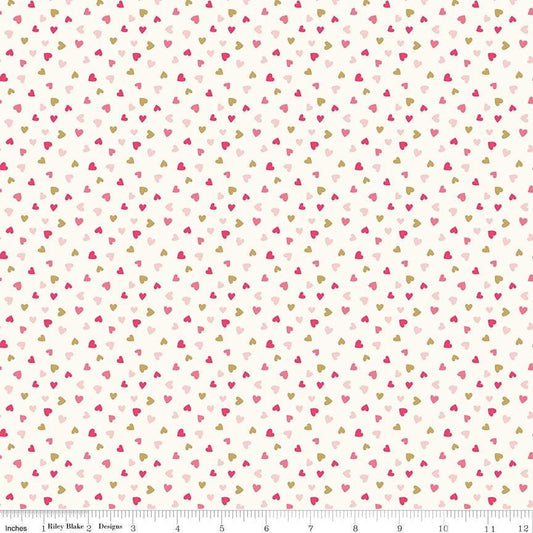 Sweetheart Heart Toss Cream Sparkle by My Mind's Eye for Riley Blake Designs - SC15505-CREAM