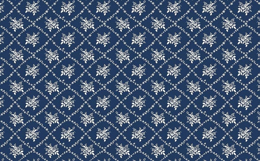 Classic Keepsakes In Blue Rose Trellis Navy Blue by Kanvas Studio for Benartex Fabrics - 14648-55