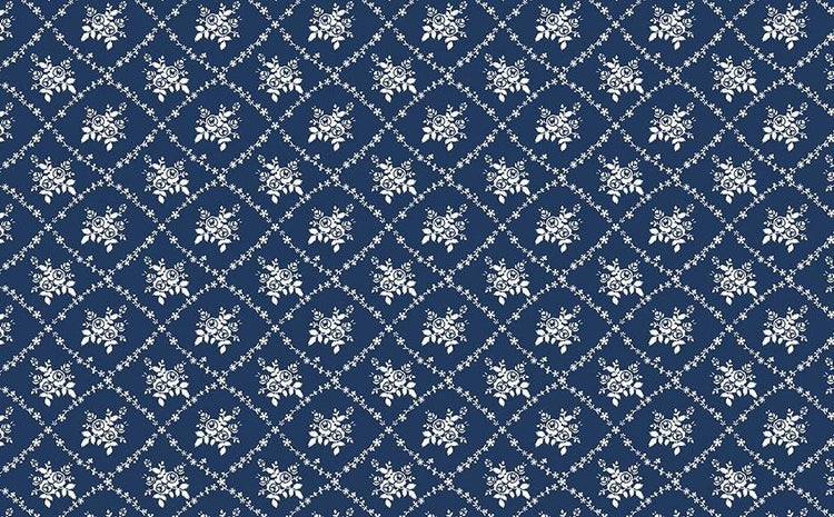 Classic Keepsakes In Blue Rose Trellis Navy Blue by Kanvas Studio for Benartex Fabrics - 14648-55