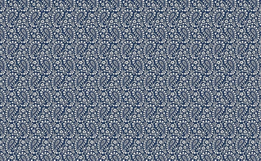 Classic Keepsakes In Blue Rose Paisley Floral Navy Blue by Kanvas Studio for Benartex Fabrics - 14650-55