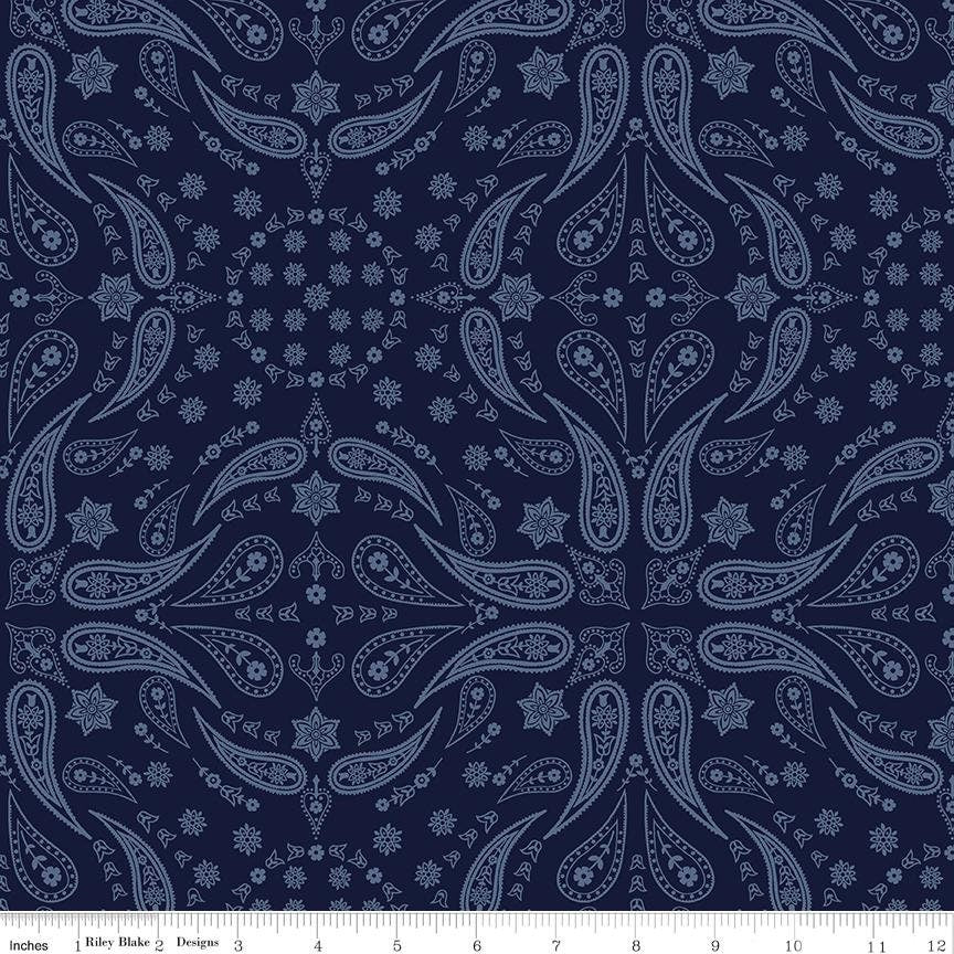 Back of the Chutes Bandana Navy by Hugh Cabot for Riley Blake Designs - C10132-NAVY