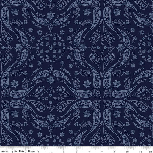 Back of the Chutes Bandana Navy by Hugh Cabot for Riley Blake Designs - C10132-NAVY