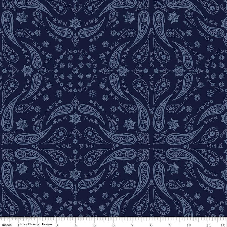 Back of the Chutes Bandana Navy by Hugh Cabot for Riley Blake Designs - C10132-NAVY