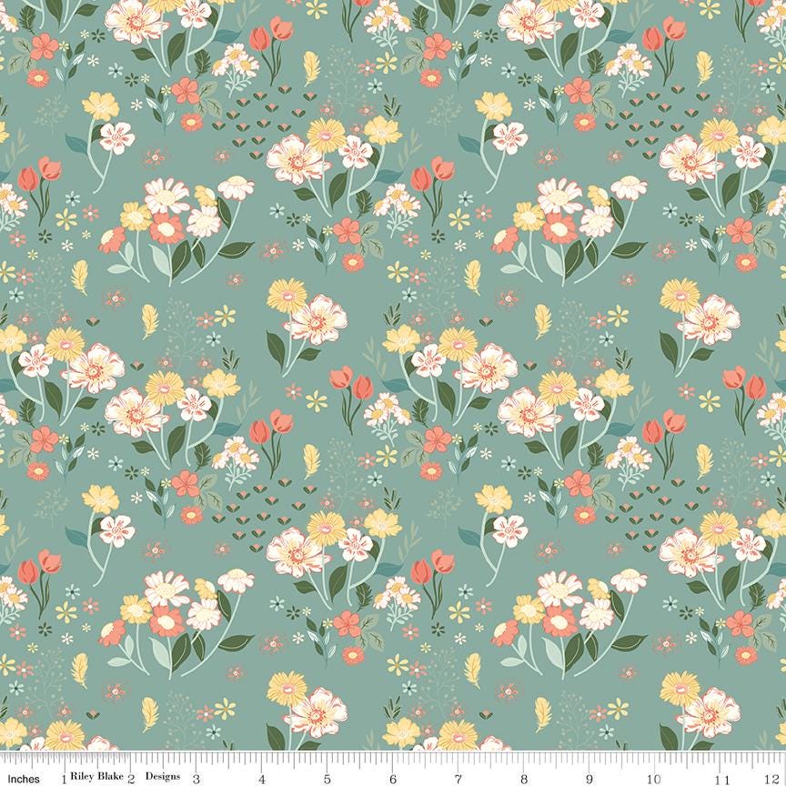 New Beginnings Floral Teal by Sandy Gervais for Riley Blake Designs - C15751-TEAL