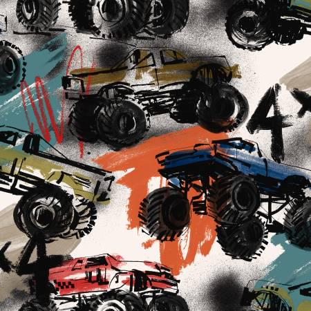 Mash The Throttle Full Throttle White by Duncan MacDougal for 3 Wishes Fabric - 22988-WHT