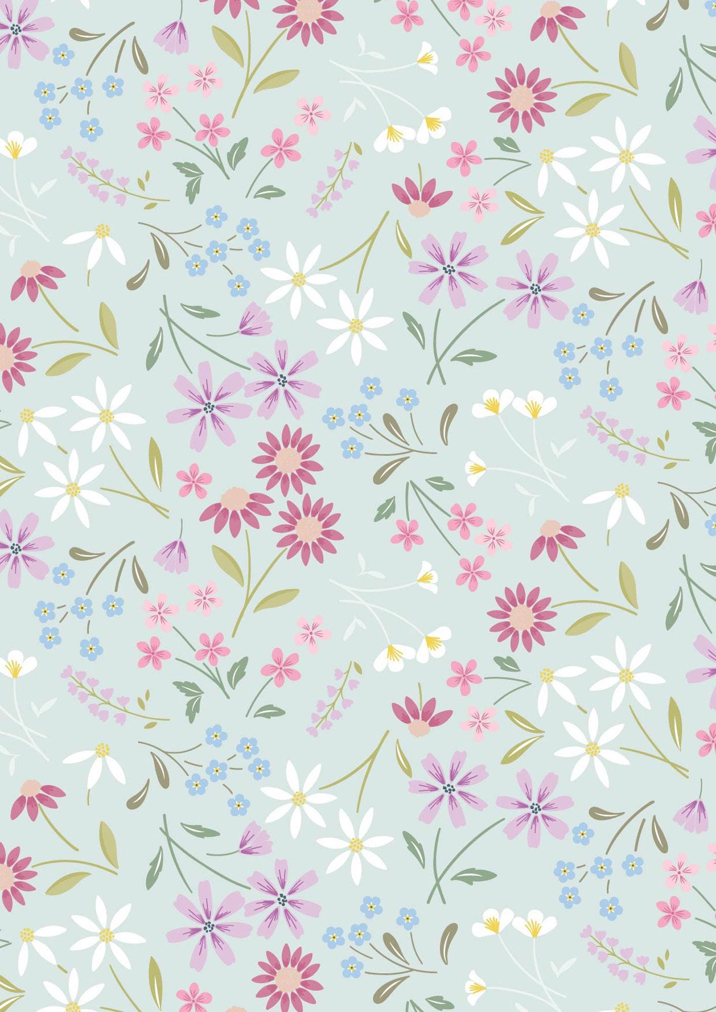 The Pressed Flower Collection Sleeping Blossom Light Teal by Cassandra Connolly for Lewis & Irene - CC51.3