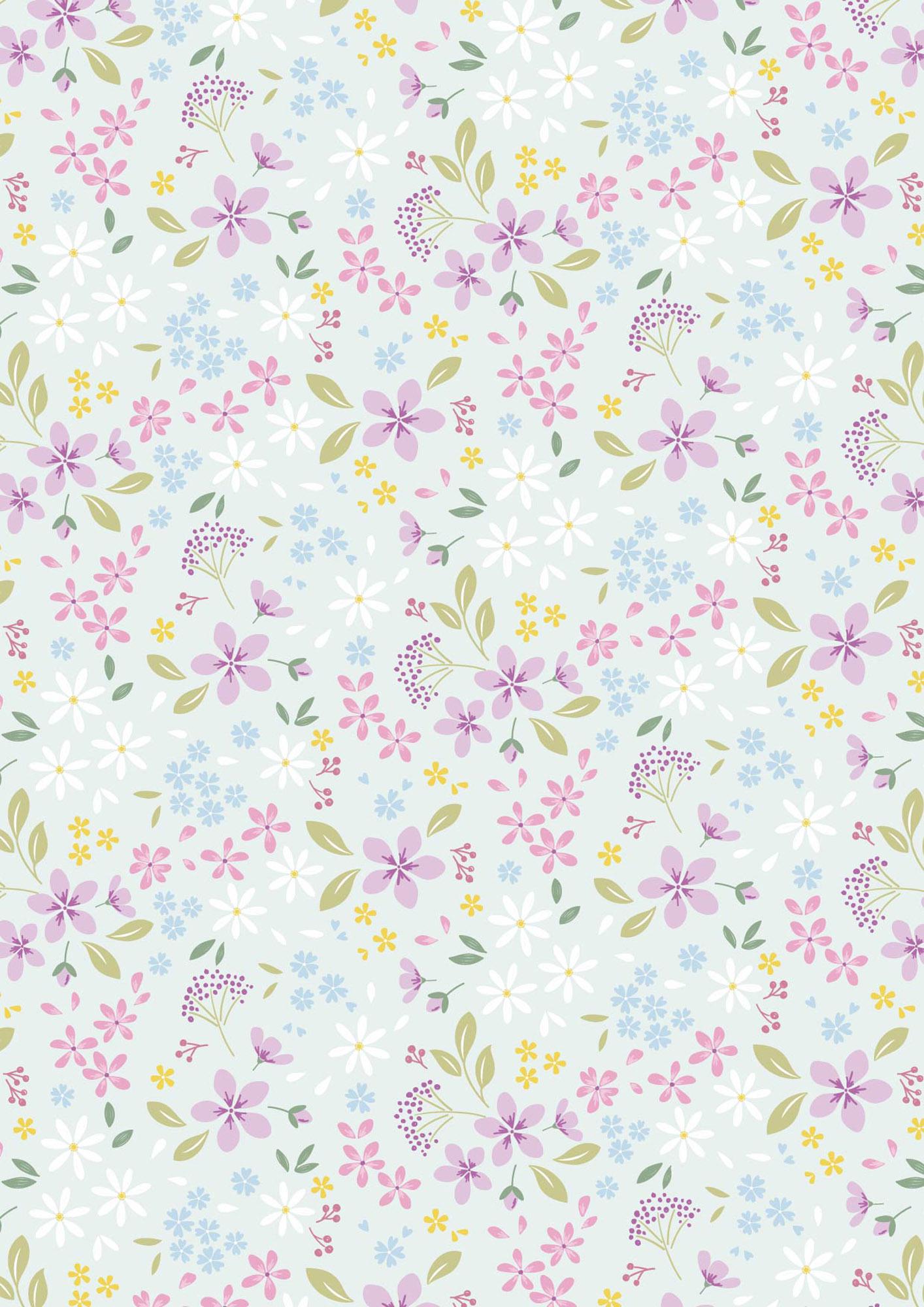 The Pressed Flower Collection Floral Ode Light Teal by Cassandra Connolly for Lewis & Irene - CC52.2