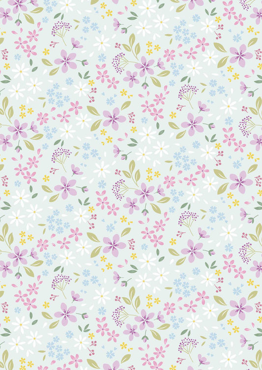 The Pressed Flower Collection Floral Ode Light Teal by Cassandra Connolly for Lewis & Irene - CC52.2