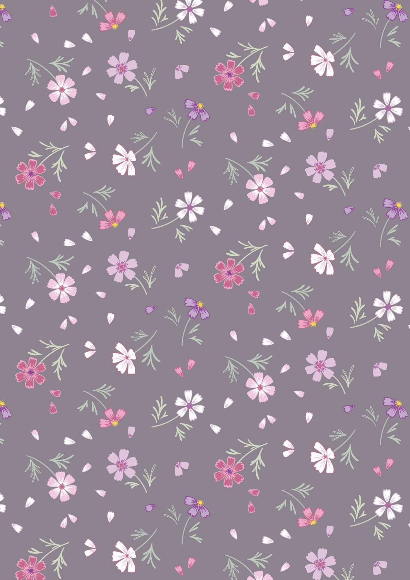 The Pressed Flower Collection Floral Affections Light Charcoal Grey by Cassandra Connolly for Lewis & Irene - CC53.3