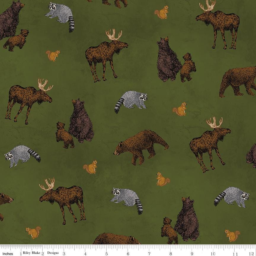 Pine Grove Animal Toss Green by Riley Blake Designs - C15931-GREEN