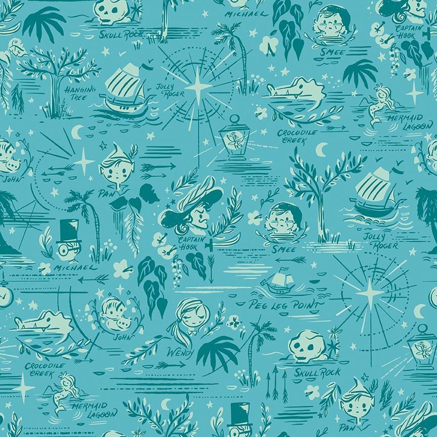 Forever Neverland Neverland Map Lagoon by Jill Howarth for Riley Blake Designs - C15902-PEACOCK