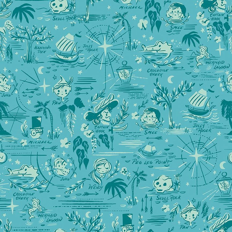 Forever Neverland Neverland Map Lagoon by Jill Howarth for Riley Blake Designs - C15902-PEACOCK