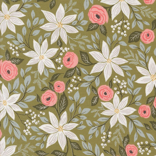 Berry And Pine Poinsettia Party Florals Sage by Lella Boutique for Moda Fabrics - 5240 12