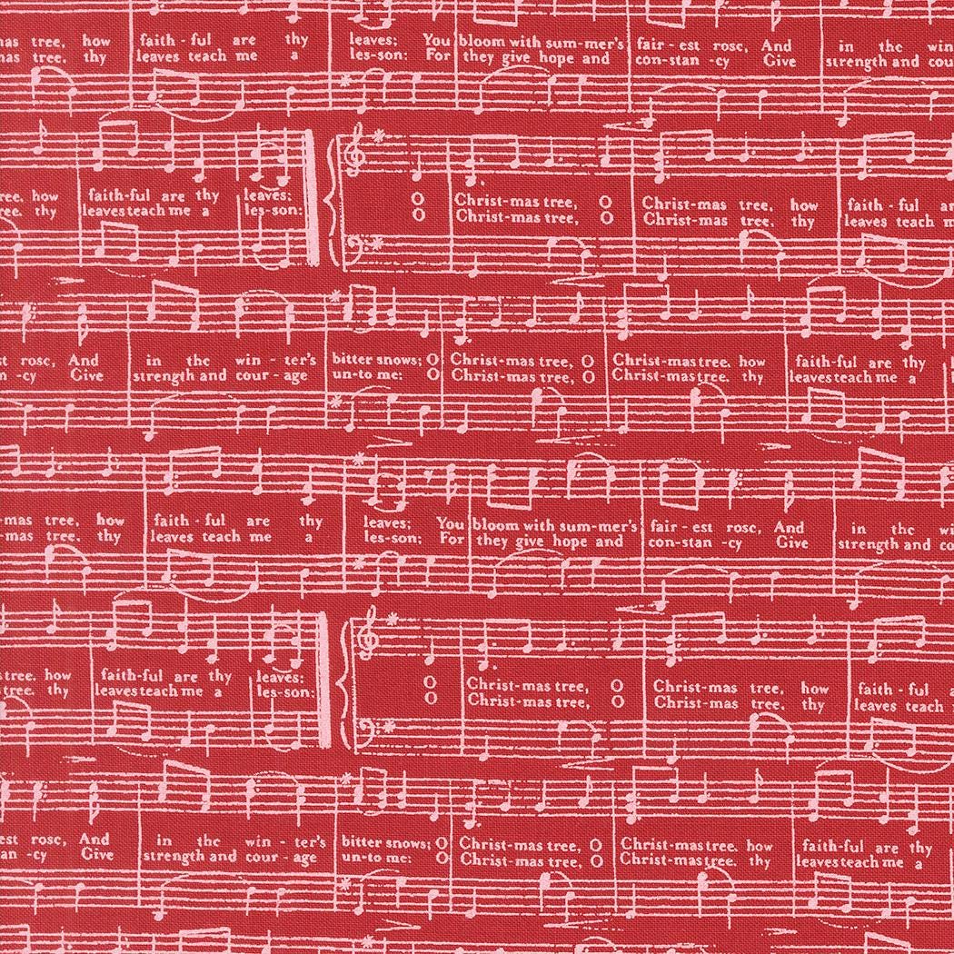 Berry And Pine O Christmas Tree Text and Words Music Notes Cranberry by Lella Boutique for Moda Fabrics - 5244 14