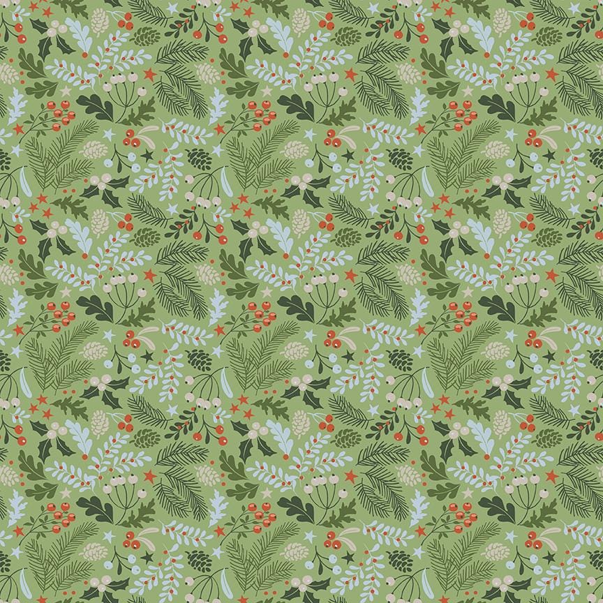 Santa's Tree Farm Berries & Boughs Green by Lisa Audit for Riley Blake Designs - C16452-GREEN