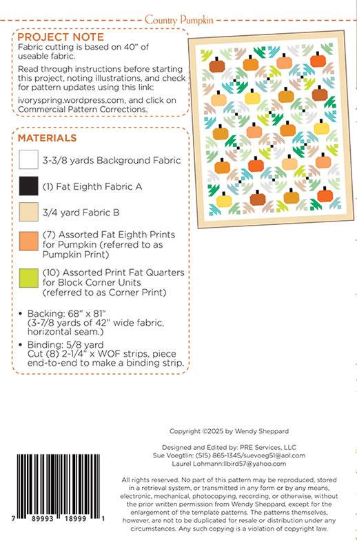 Country Pumpkin Pattern by Sheppard - Wendy - Printed Quilt Pattern