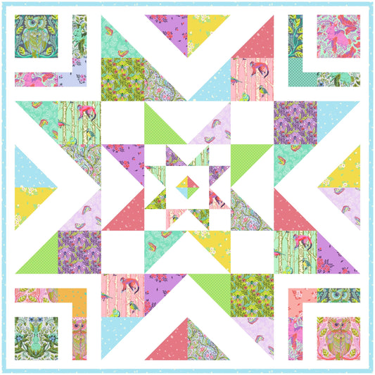 Triple Barnstar Quilt Kit with Full Moon Forest II Fabrics by Free Spirit