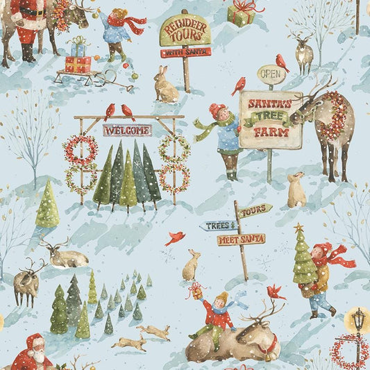 Santa's Tree Farm Main Sky by Lisa Audit for Riley Blake Designs - CD16450-SKY