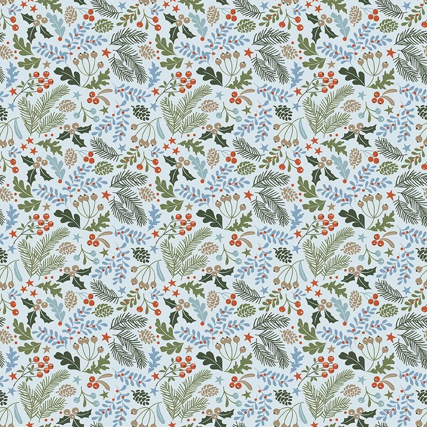 Santa's Tree Farm Berries & Boughs Sky by Lisa Audit for Riley Blake Designs - C16452-SKY