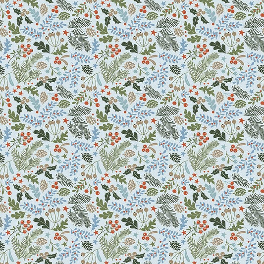 Santa's Tree Farm Berries & Boughs Sky by Lisa Audit for Riley Blake Designs - C16452-SKY