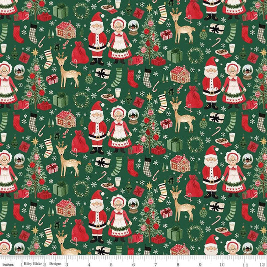 Charming Christmas Santa & Mrs. Claus Green by Kelsey Carlson for Riley Blake Designs - C16351-GREEN