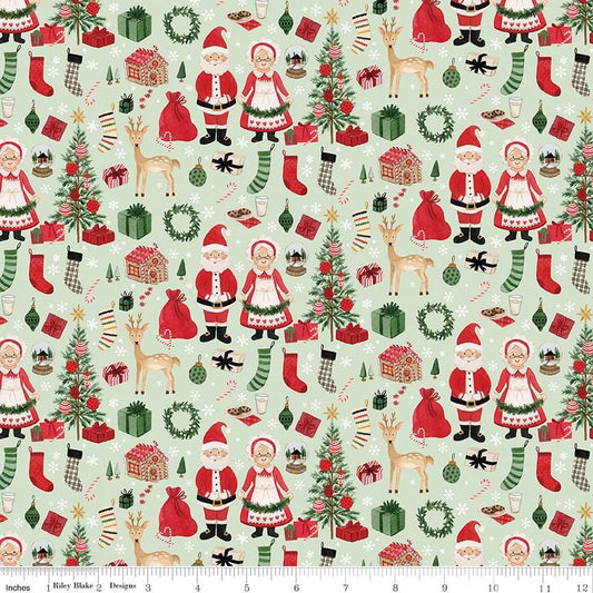 Charming Christmas Santa & Mrs. Claus Mint by Kelsey Carlson for Riley Blake Designs - C16351-MINT