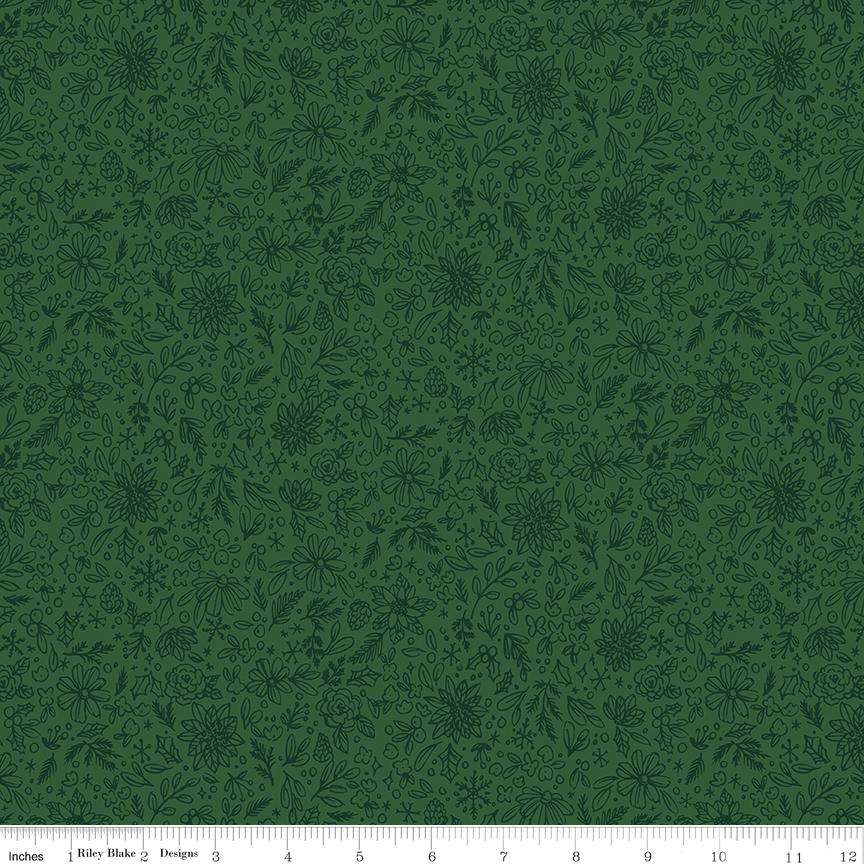 Charming Christmas Floral Outline Green by Kelsey Carlson for Riley Blake Designs - C16354-GREEN